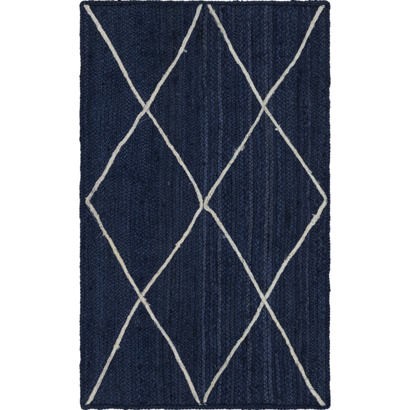 Tapis bleu marine en jute tressé à la main Joanell, Rectangle 3 pi 3 po x 5 pi 1 po