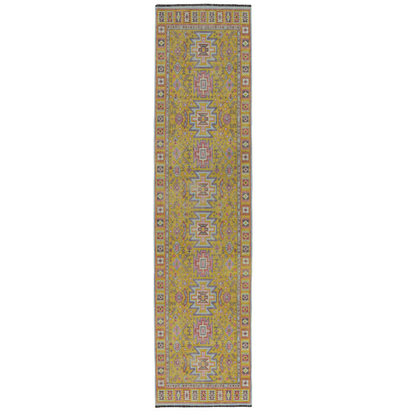 Laurel Sivas Machine Woven Polyester Area Rug in Yellow, Runner 2'2" x 10'
