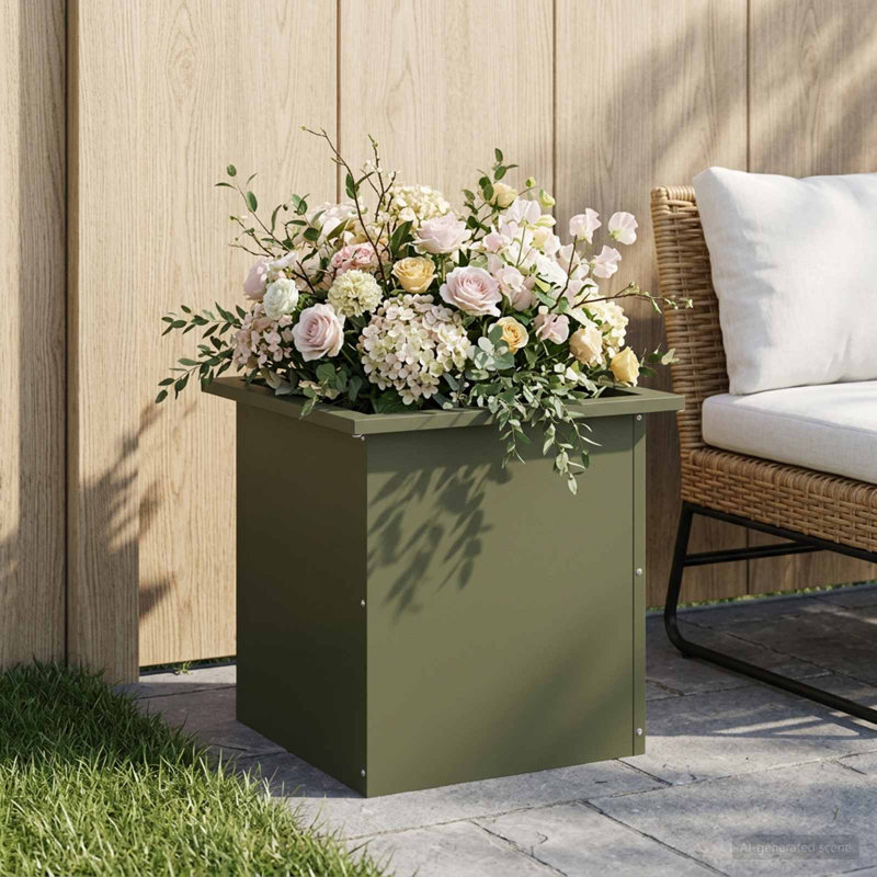 Planter Box, 40cm H x 40cm W x 40cm D, Olive Green, 1