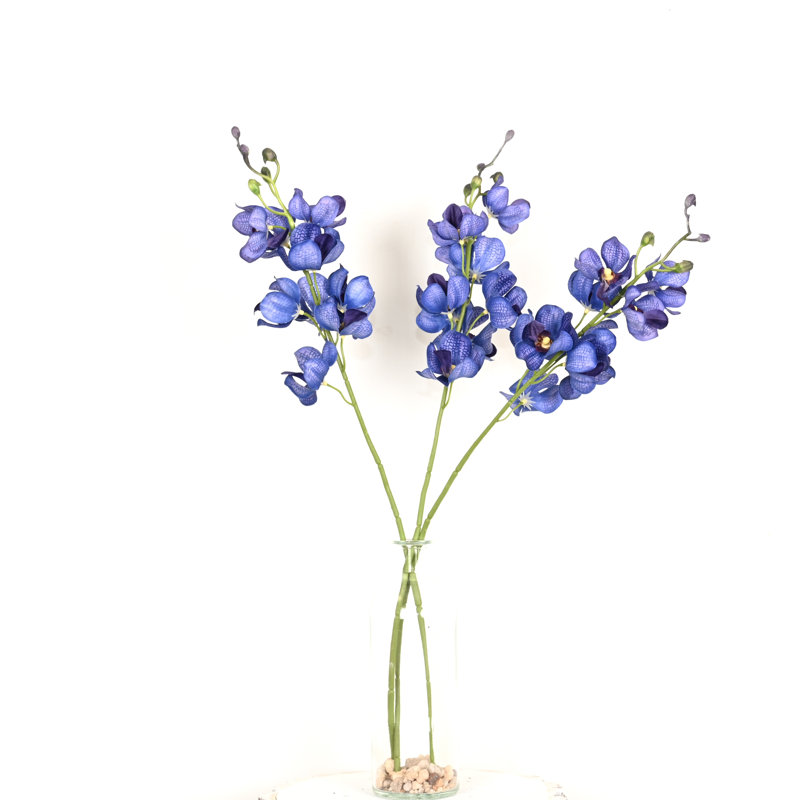 Arrangement floral orchidée artificielle 22 po dans un vase en verre, Blue