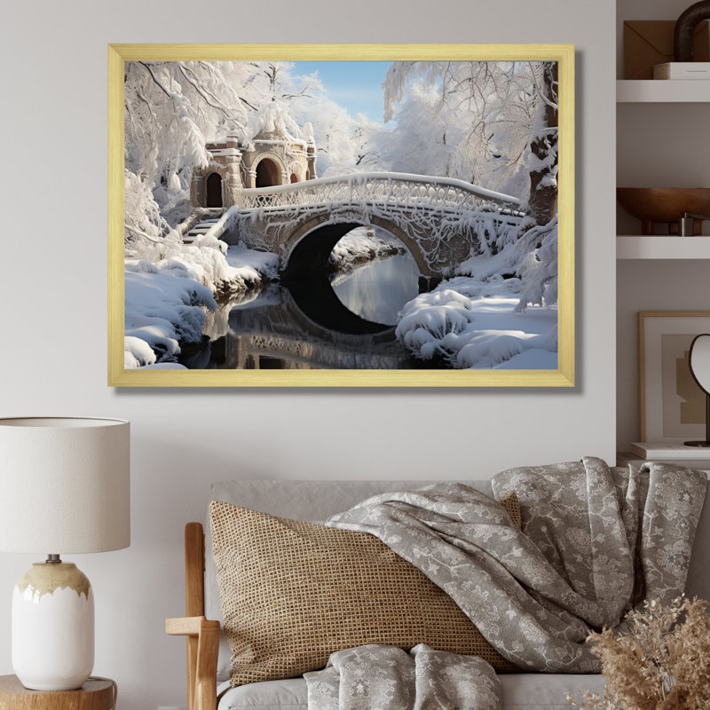 Snowy Bridges, reproduction d'art sur toile, H 16 po x l 32 po x P 1 po, Cadre doré à une seule photo