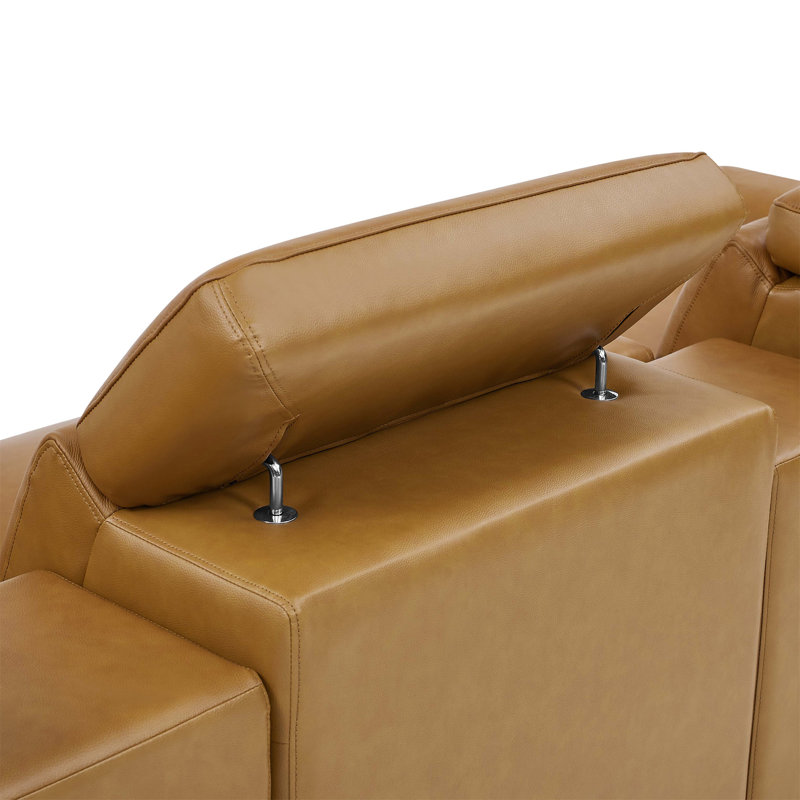 Canapé modulaire en cuir avec siège inclinable, appui-tête réglable et console de rangement avec porte-gobelets