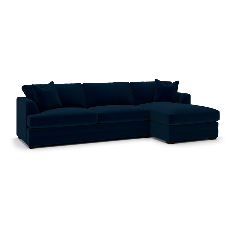 Canapé modulaire à méridienne 2 pièces Edan, Velours performance bleu encre Bella, Orienté à droite