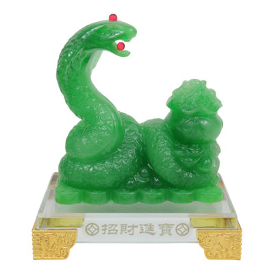 Statue de serpent vert sac d'argent