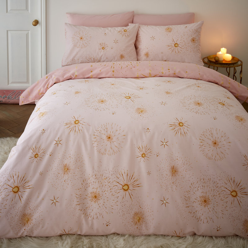 Christmas Sparkle Reversible Duvet Cover Set, Single Duvet Cover + 1 Standard Pillowcase, Pink