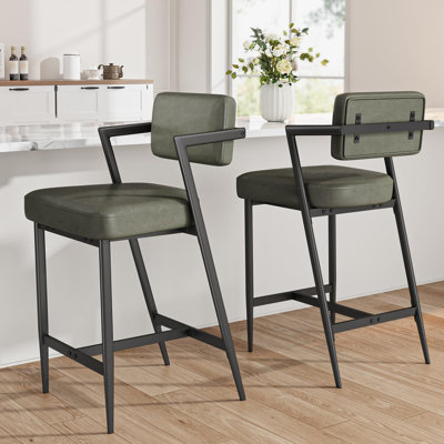 Upholstered Counter Stool with Metal Frame