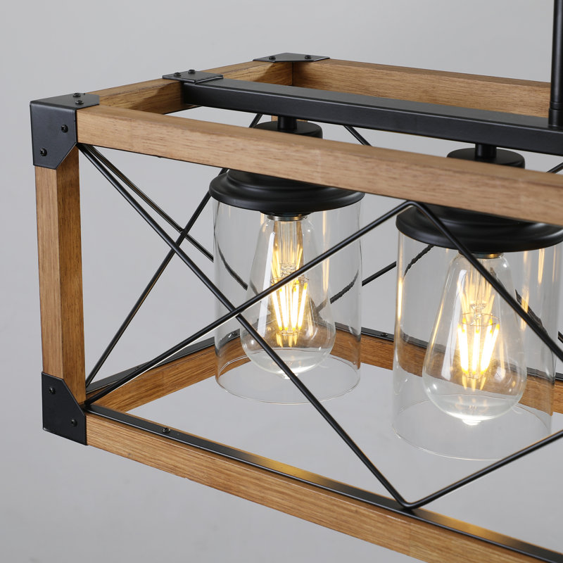 Luminaire suspendu linéaire ajustable rustique 5 lumières, Noyer, Oui