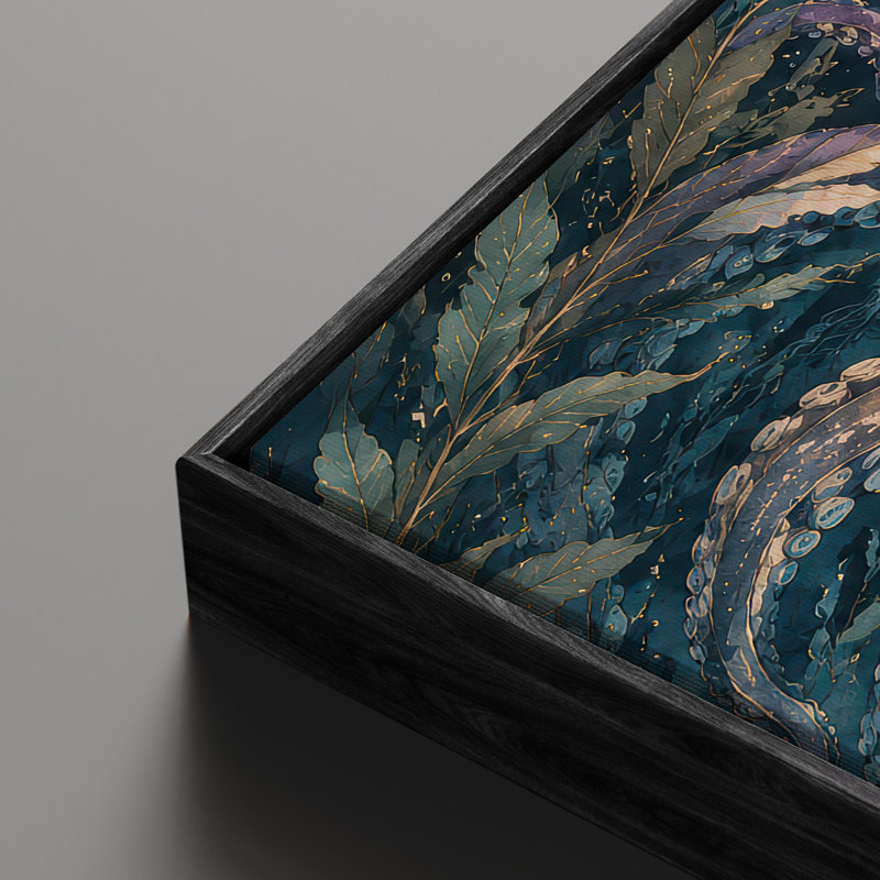 Art mural encadré sur toile - calmar sous-marin et scène de méduse - 16 po x 24 po, 24 po x 36 po, 36" H x 24" W, Black