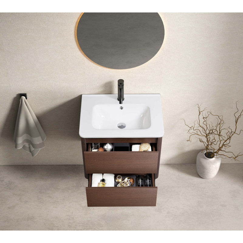 Meuble-lavabo mural 23 po x 18 po x 19 po - Facile à assembler avec des panneaux numérotés, un tiroir à fermeture en douceur, une finition résistante aux égratignures, sans lavabo