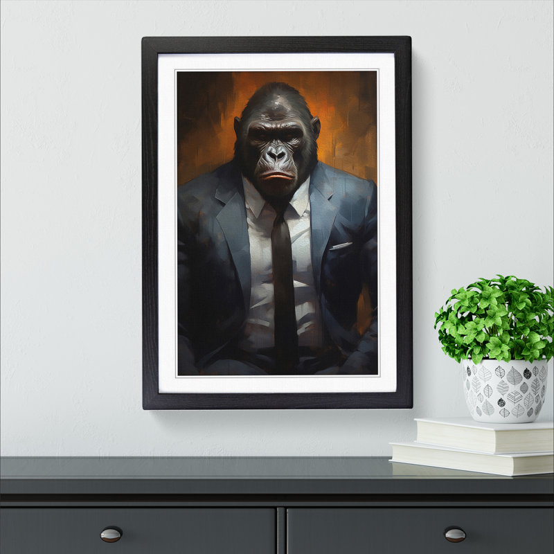 Gorilla in a Suit Painting No.5 - Framed Print, 64cm H x 46cm W x 2cm D, Black