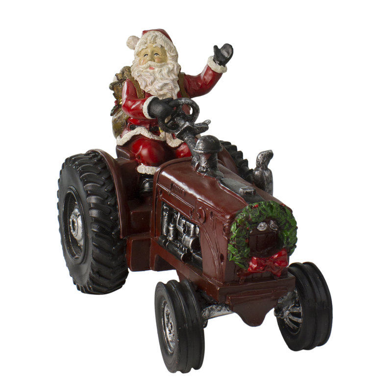 Figurine de Noël rustique en forme de père Noël sur un tracteur 11 "