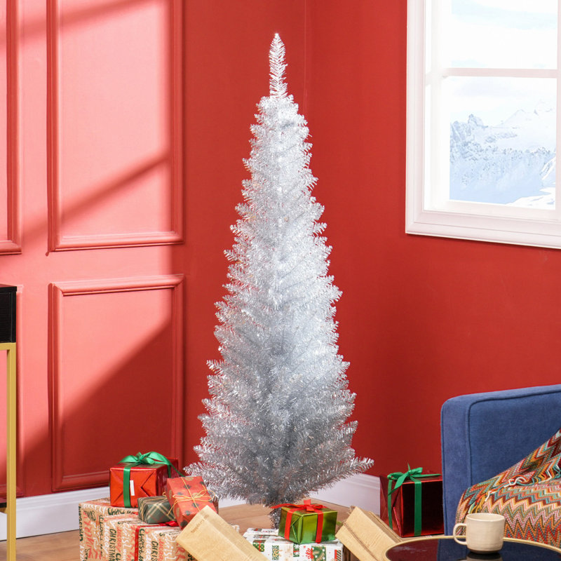 Arbre de Noël artificiel, arbre de Noël mince avec 294 extrémités de branches réalistes et support en plastique, argent