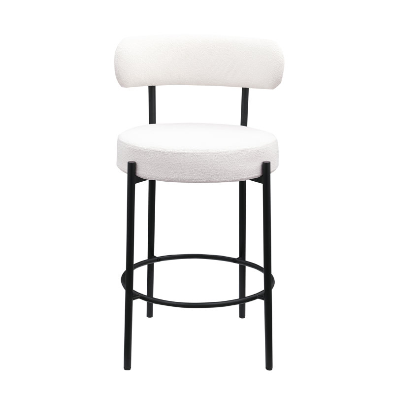 Woker Modern Sherpa Counter Height Stools Set of 2, Uphsoltered 26" Seat Height Barstools with Brushed Brass Metal Legs Round Low Back Kitchen Stools with Footrest for Dining Room,