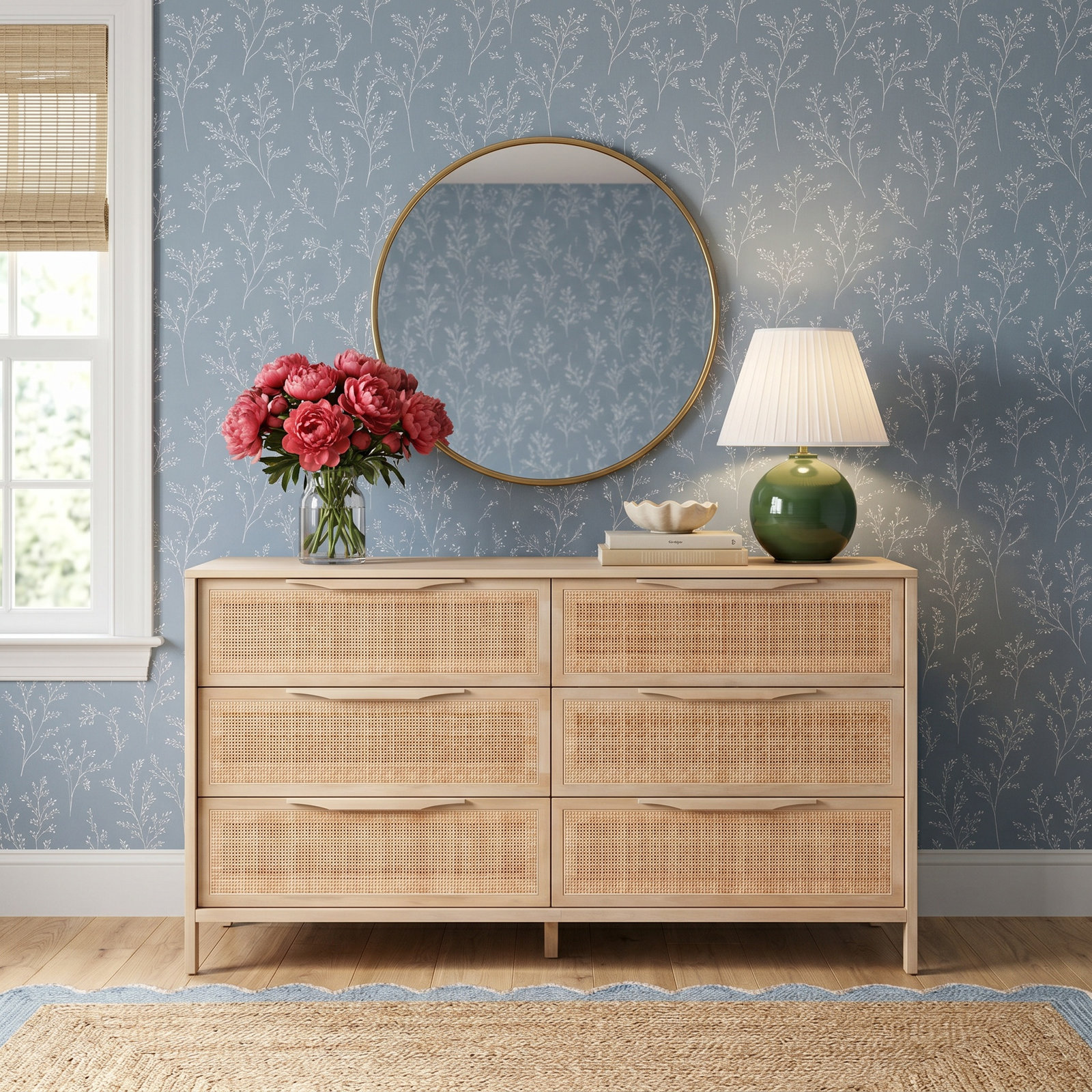 Nellie 58" Mango Double Dresser, Brown Wash/Brown Cane