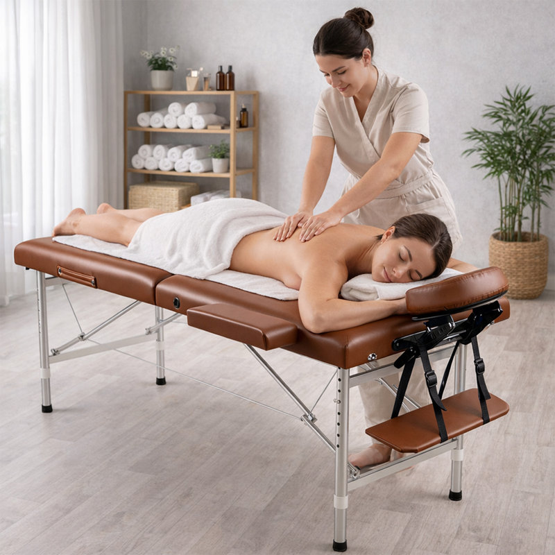 Table de massage professionnelle en similicuir avec table de massage et pieds réglables en métal
