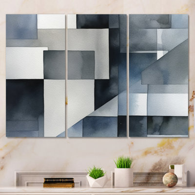 Gris et bleu abstrait zen - impression sur toile tendue 3 pièces