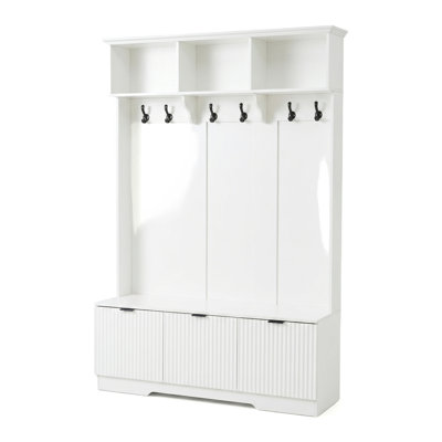 49.6-inch Entryway Cabinet With A Bench, Shoe Rack, And Three Open Storage Compartments, Suitable For Hallways And Living Rooms