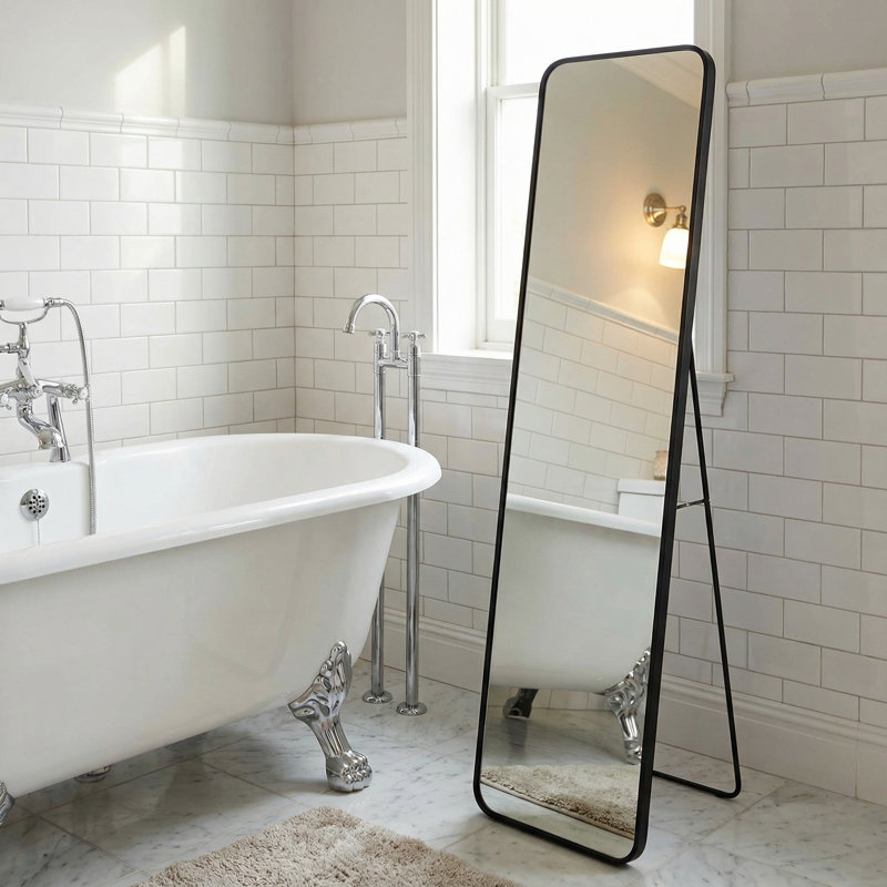 Skinee Full Body Floor Mirror in a Black Aluminum Frame, 14"x60"