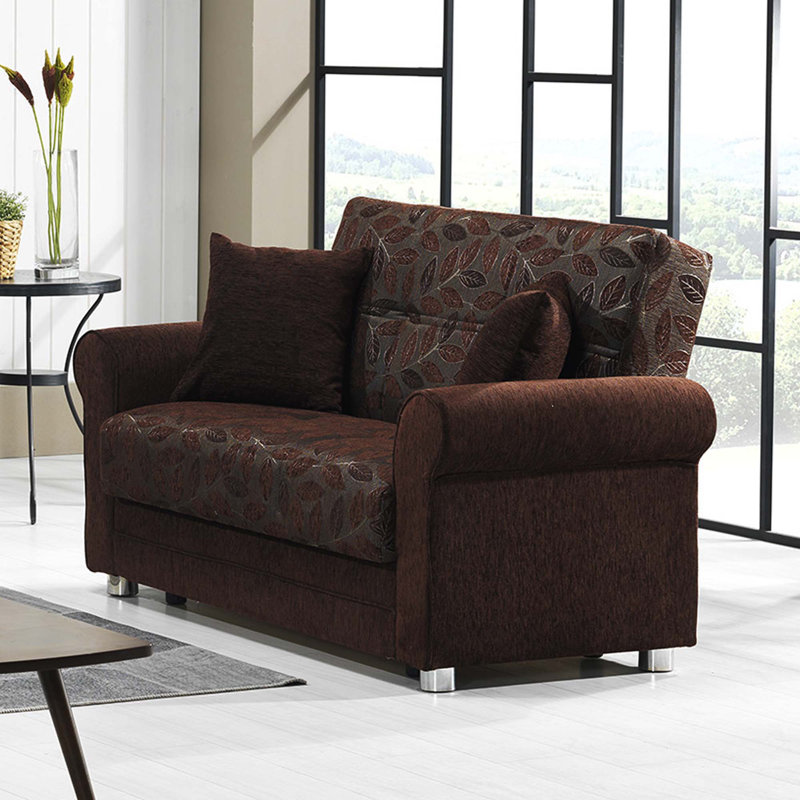 Rio 63 in. Fabric Upholstered 2-Seater 3-in-1 Sleeper Loveseat with Storage, Dark Brown