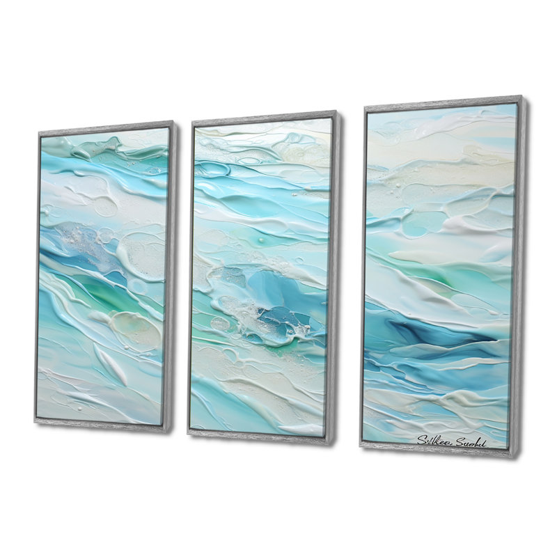 Océan charme liquide Art - ensemble de décoration murale océan, H 32 po x l 48 po, Cadre argenté flottant