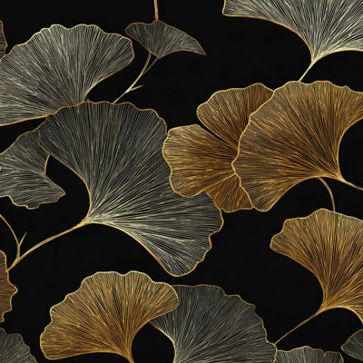 Papier peint adhésif à motif de feuilles de ginkgo dorées et élégantes, noir, amovible et autocollant, pour chambre, cuisine et placards, 61 cm x 300 cm
