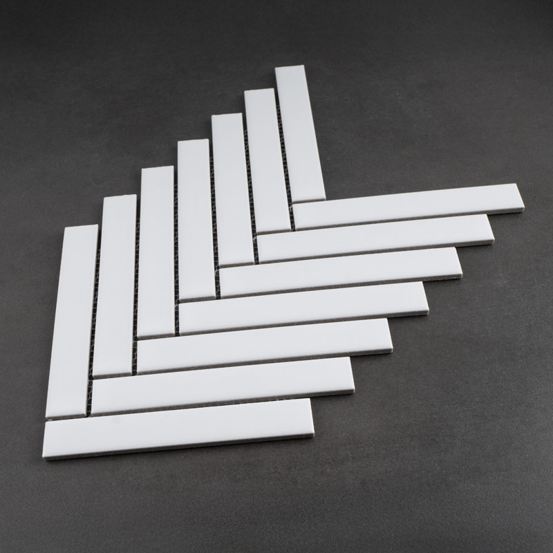 Porcetile 8.27 in. x 9.77 in. Herringbone Matte Porcelain Mosaic Wall and Floor Tile, White Matte