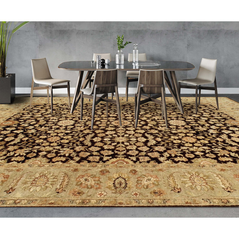 Hand Knotted Wool Oriental Area Rug in Beige/Black/Brown, Rectangle 10' x 14'