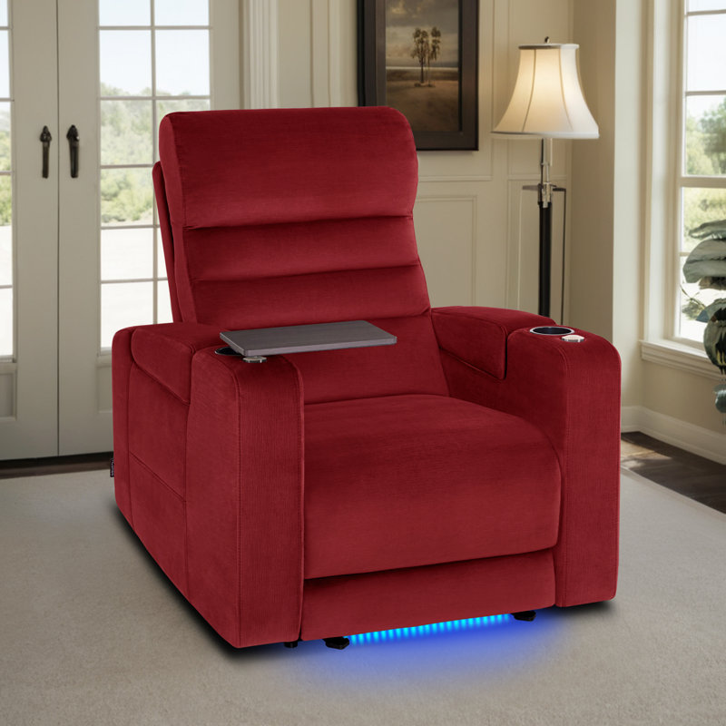 Siège de cinéma inclinable électrique avec appui-tête et plateau pivotant Zero-Gravity, Bourgogne, Fabric
