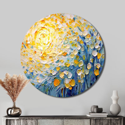 Champ de fleurs Blossoming Summer Buttercups - Art floral rond en métal