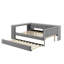 Lit plateforme tapissier pleine grandeur en velours avec tablettes de rangement, bureau intégré, station de charge USB et lit gigogne simple-118034318