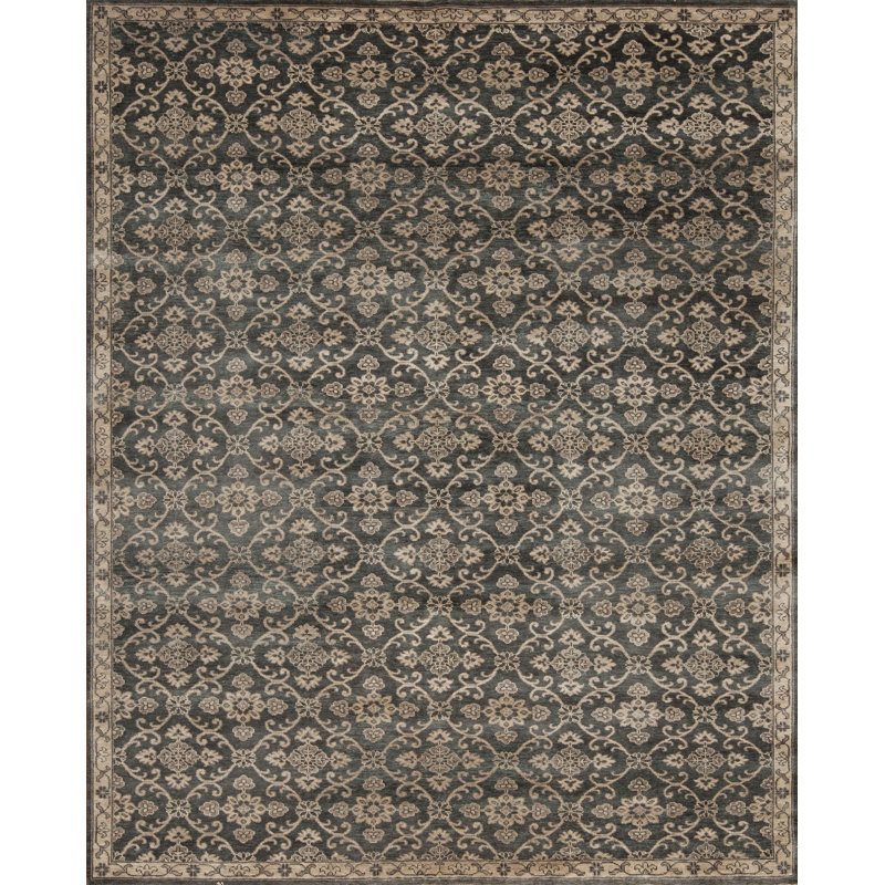 Ottoman Hand Knotted Wool Area Rug in Gray, Rectangle 4' x 6'