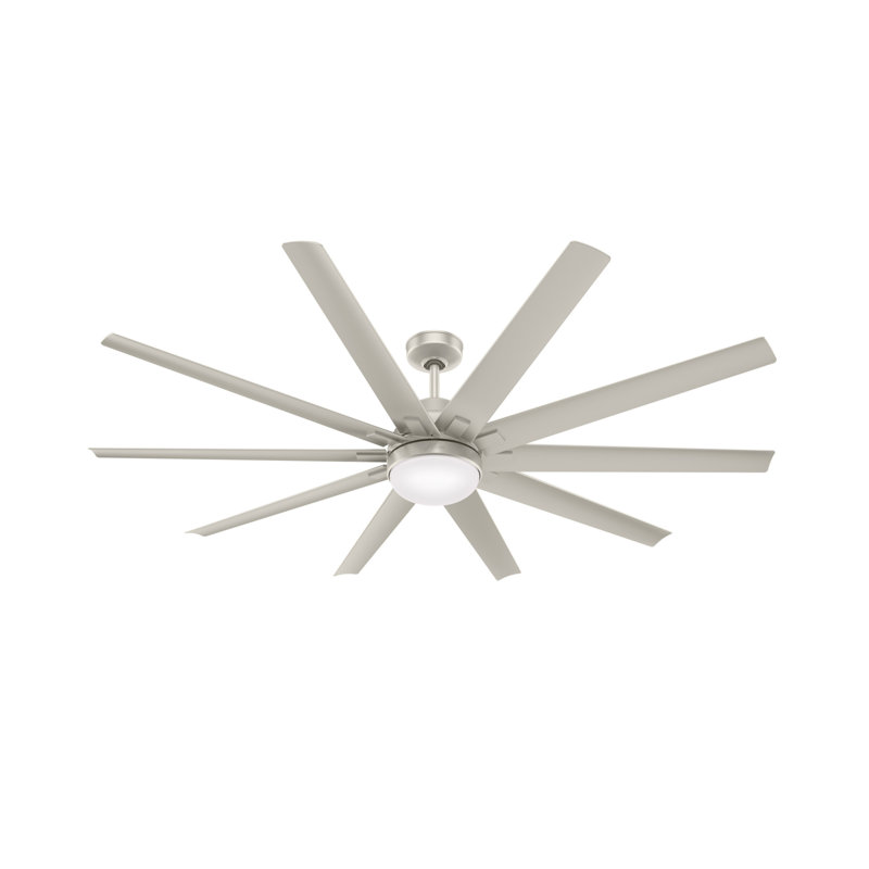 72" Overton 10 - Blade Outdoor Ceiling Fan with Remote Control and Light Kit Included, Matte Nickel
