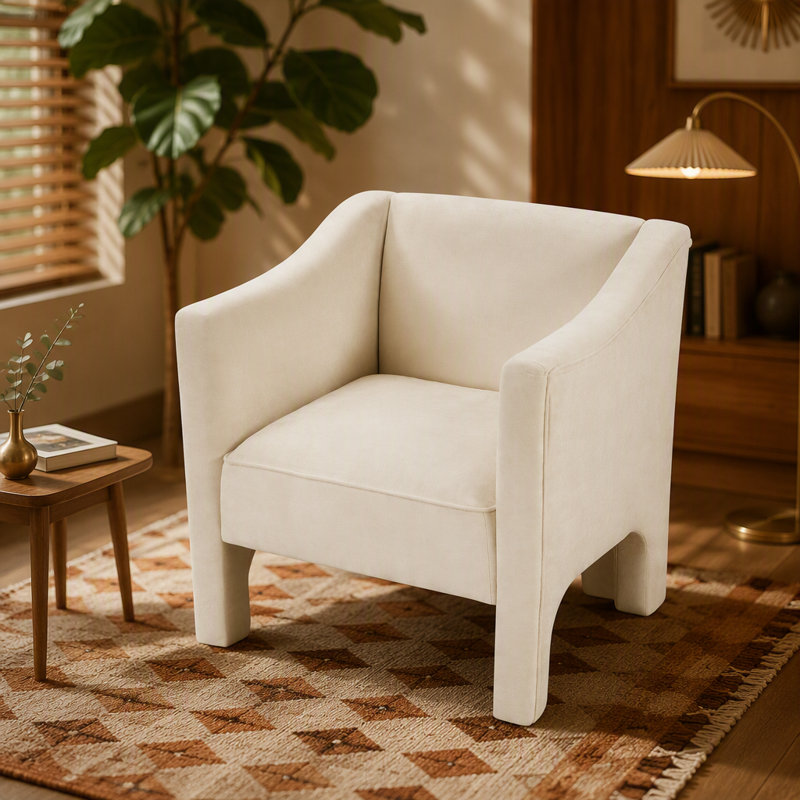 Fauteuil d'appoint moderne en tonneau avec revêtement en chenille et support ergonomique en mousse pour le salon ou la chambre à coucher