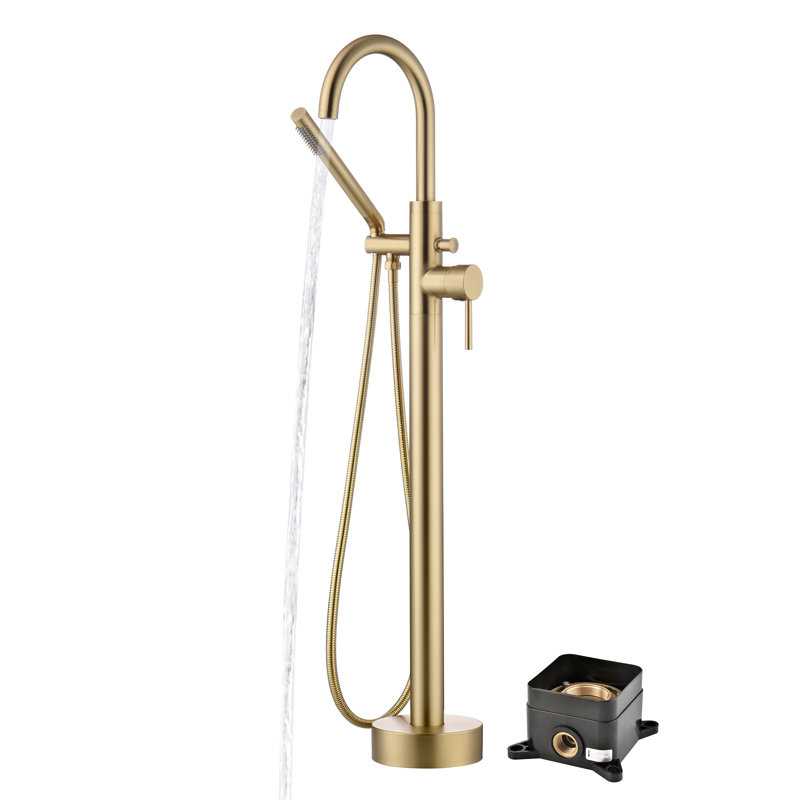 Floor Mount Bathtub Faucet,Freestanding Tub Faucet Filler with Handheld Shower, Brushed Gold
