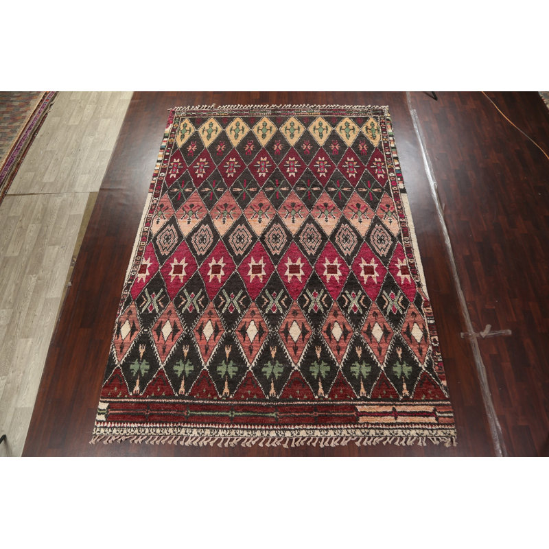 Tapis multicolore noué à la main de conception unique 9 pi 2 po x 12 pi 9 po