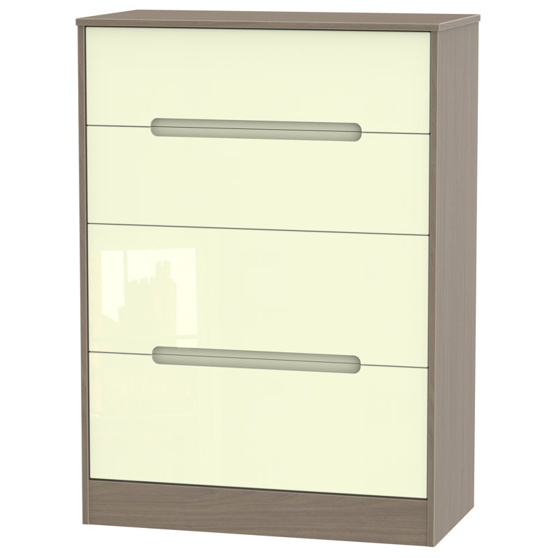 Fully Assembled Vernon 4 Drawer Chest, Cream Gloss/Toronto Walnut