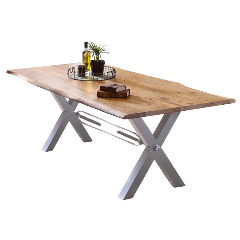 Nakke Acacia Rectangular Wood Top Dining Table with Steel Base, White