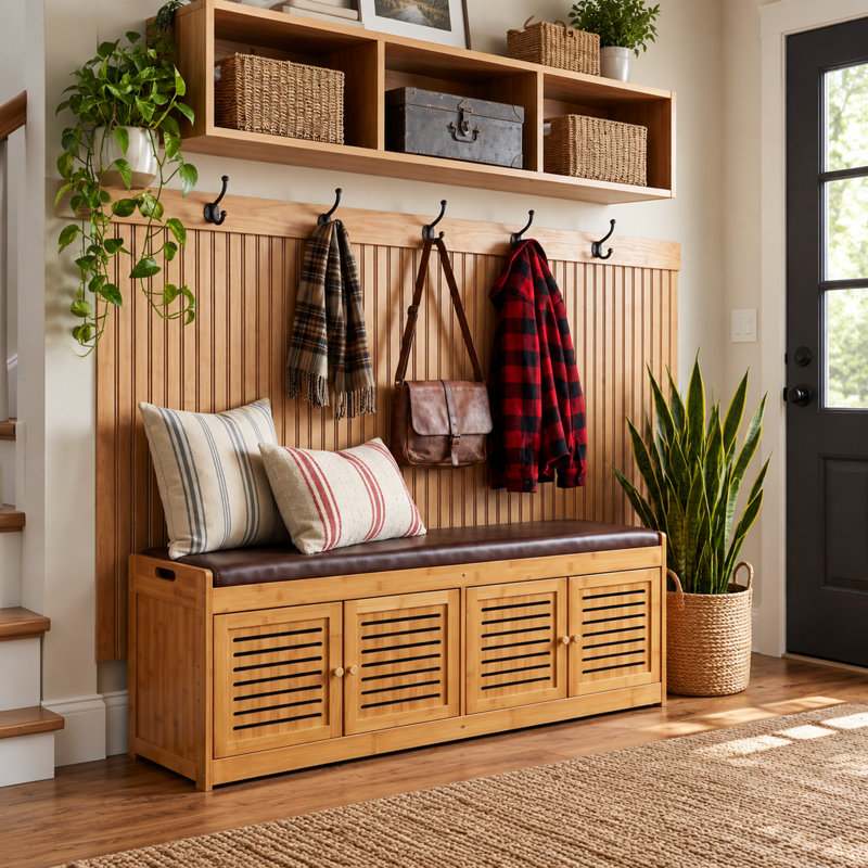Banc de rangement à chaussures en bambou avec portes
