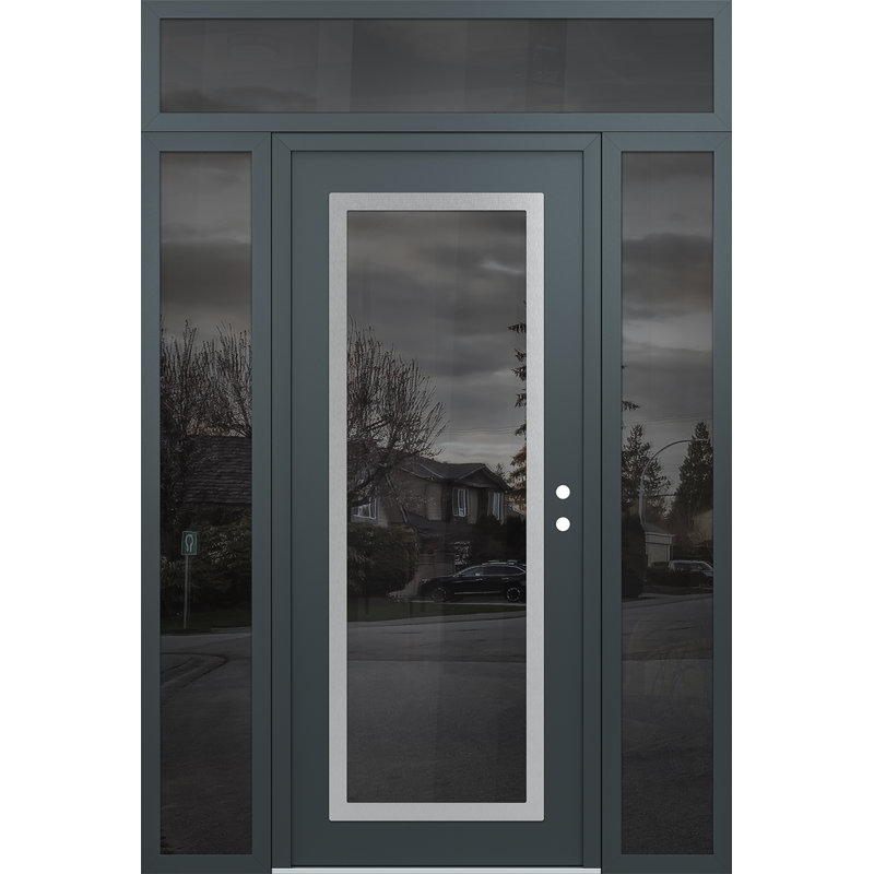 Panneau d'entrée en acier argenté anthracite / anthracite avec panneau latéral et porte d'entrée pré-suspendue à traverse