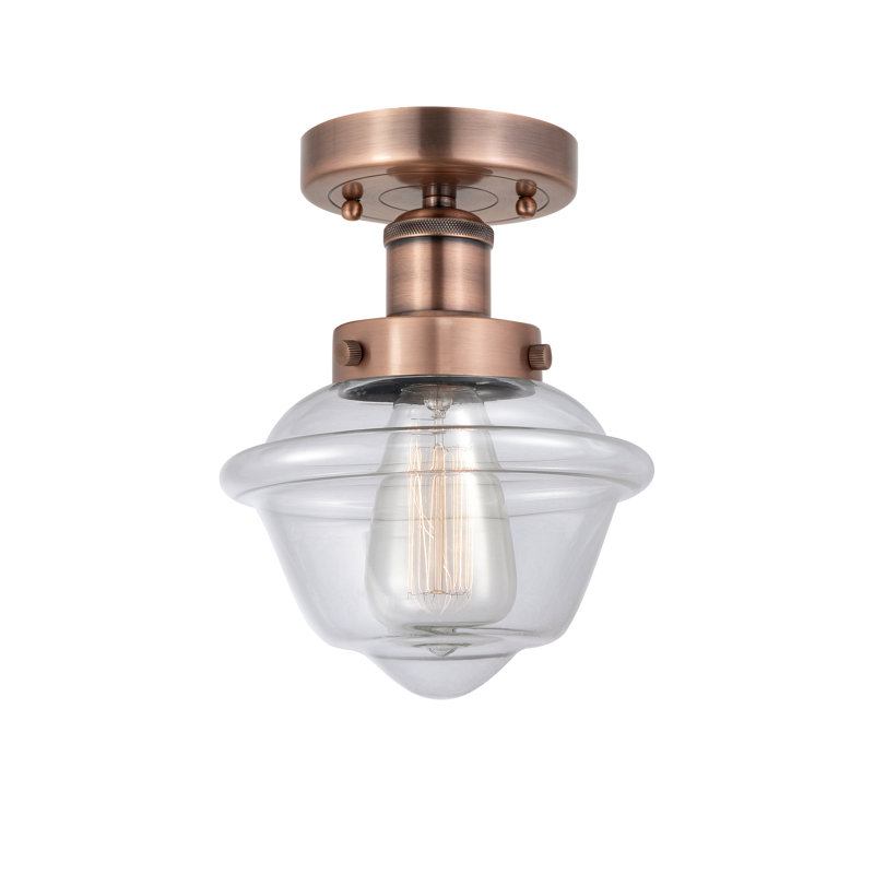Grourke Glass Semi Flush Mount, Clear, Antique Copper