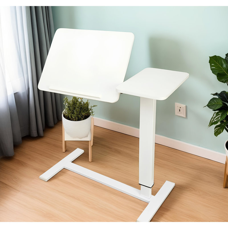 Table roulante mobile en blanc, hauteur réglable pour ordinateur portable, coffre-fort et lit Bureau ergonomique blanc avec roulettes