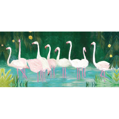 " Flamingos In Pond " Painting Print
