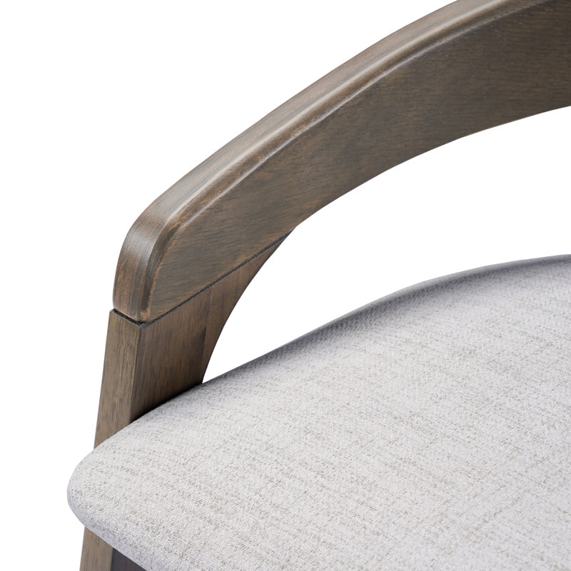 Tabouret de comptoir rembourré en bois Gurnaik, Beige, Gris
