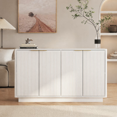 Modern Wood Fluted Sideboard Buffet Cabinet | Storage Credenza Accent Console Table with Adjustable Shelves