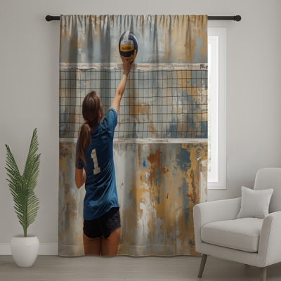 Girl Playing Volleyball Window Curtains, Volleyball Sheer & Blockout Curtains - 1 Panel