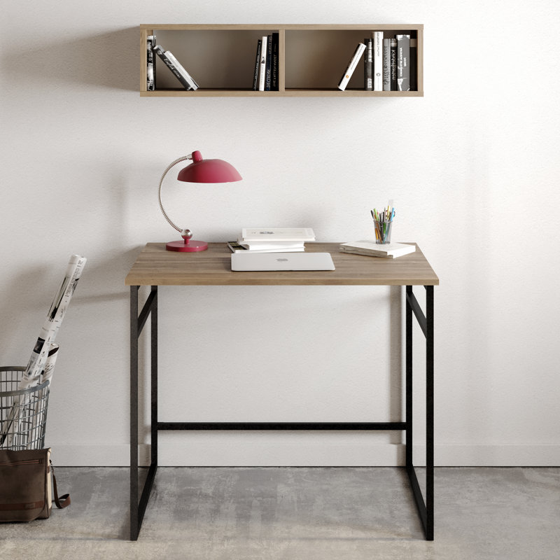 Amelea Metal Base Writing Desk, Walnut/Black