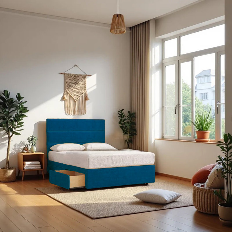 Upholstered Bed with Mattress, Navy, Super King (6')