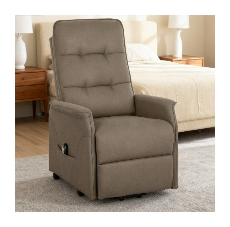 Fauteuil inclinable électrique Power Lift pour personnes âgées avec télécommande, poche latérale, revêtement en lin café