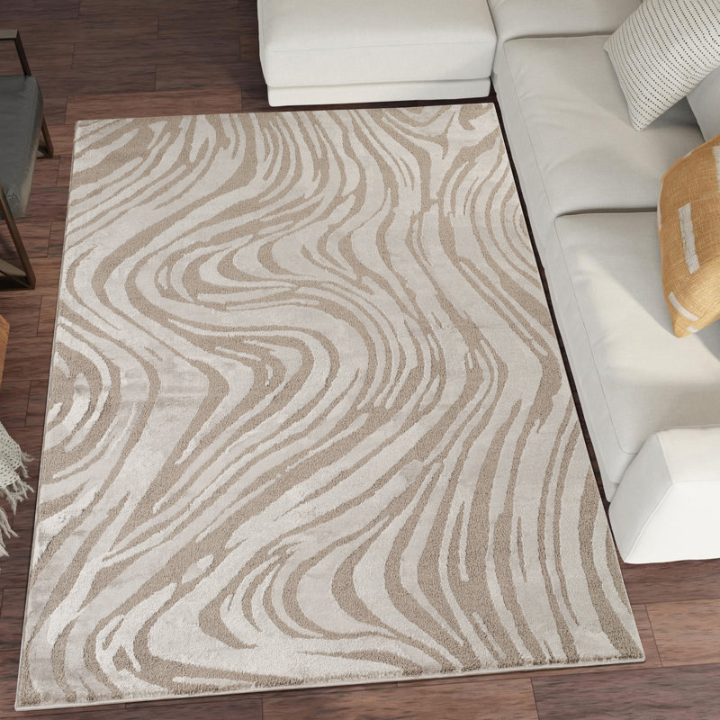 Hamilton Modern Metallic Sheen Area Rug - Polypropylene Weaving - Jute Backing - Marble Inspired Design Rugs, Mocha
