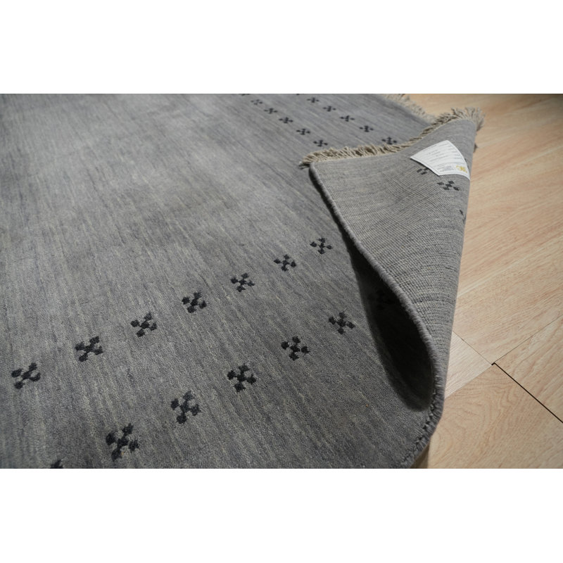 Tapis gris en laine fait à la main Lori Baft, Rectangle 6 pi x 9 pi